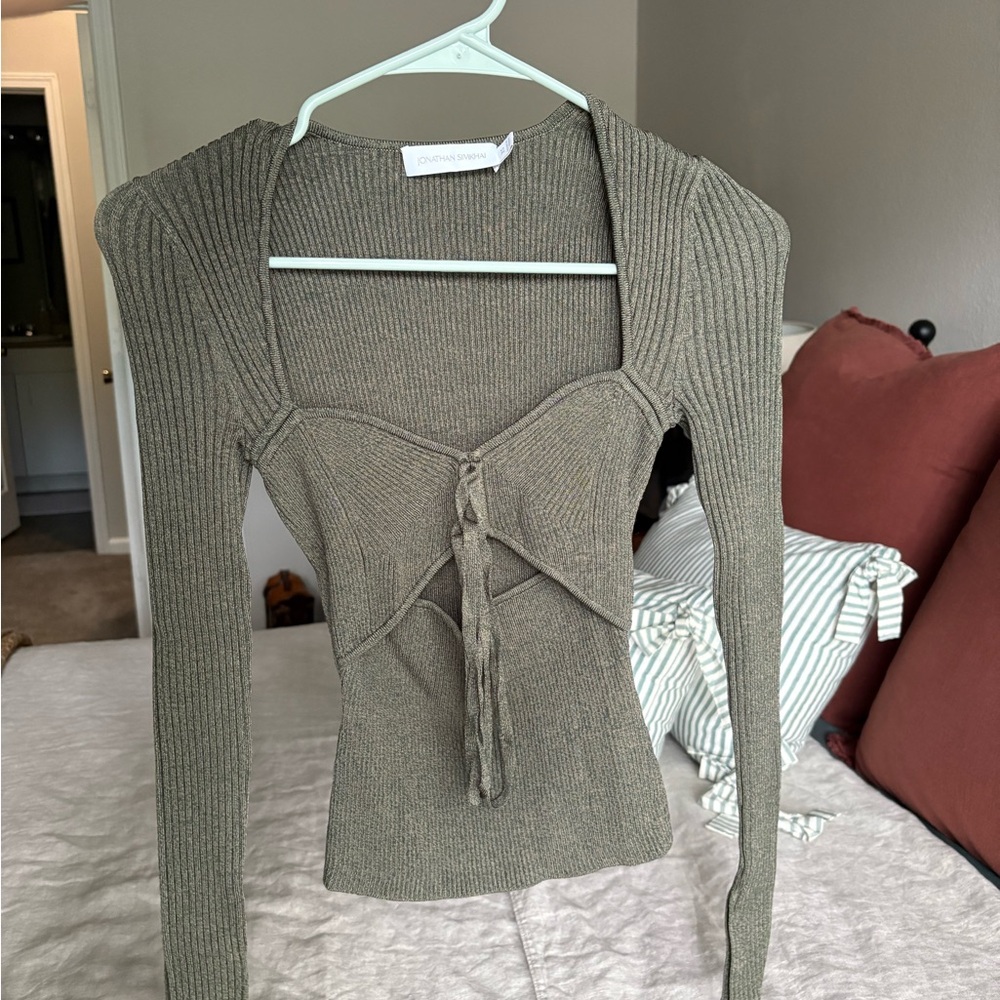 Jonathan Simkhai Khaki Ribbed Blouse
